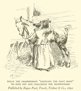 侍女多莉 "给灰色母马上马鞍"，准备骑马去挑战公路人（雕刻）。 作者 休·汤姆森