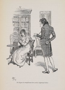 “他开始称赞她容貌的改善”，简·奥斯汀 1897 年小说（版画）