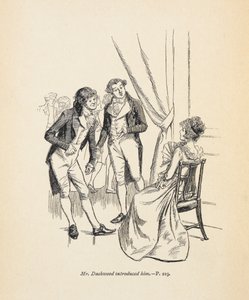 达什伍德先生介绍他"，简-奥斯汀《理智与情感》中的插图 作者 休·汤姆森