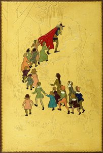 上盖，配以吹笛者的插图，后跟儿童，1893年 作者 休·汤姆森