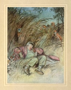 被猴子监视，选自 J. M. Barrie 的《令人钦佩的克赖顿》。 作者 休·汤姆森