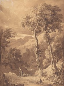 Pellene Achaia河上的山区风景和旅行者的场景，1818-29。
