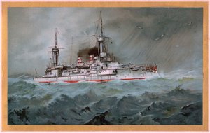 S.M.S. Linienschiff Brandenburg（国徽为白盾上的红鹰，S.M.S. Wörth=金盾上的黑帝王鹰）。 作者 Hugo Graf