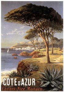 宣传蔚蓝海岸-戛纳电影节的海报，尼斯，摩纳哥，约1900年
