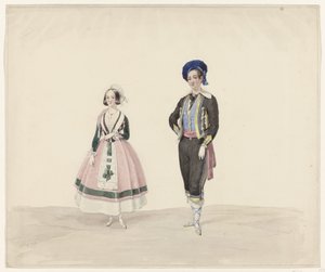 身着历史服饰的男女，1841 年
六幅 1841 年化妆舞会历史服饰水彩画（系列标题）