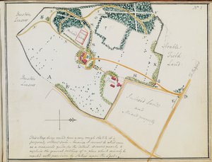 1792年“红色书籍”中的地图，“贝德福德郡的莫根汉格，戈弗雷·桑顿总部所在地”