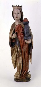 圣芭芭拉，来自Kassa，1450-60（彩绘木）