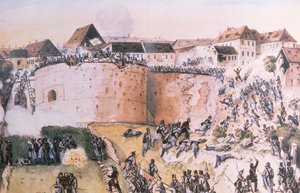 1848年匈牙利革命：奥地利军队于1849年5月21日攻击布达城堡（纸上写着）