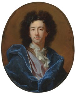 艺术家肖像，半身像，穿着花边领结和蓝色斗篷 作者 风信子 Francois Rigaud