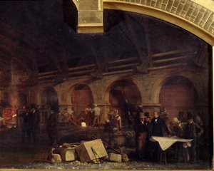 冶金学。"福尚博的大锻造厂 "细节。Francois Bonhomme (1809-1881) 1839年在Fourchambault画的。 作者 伊格纳斯·弗朗索瓦·博霍姆