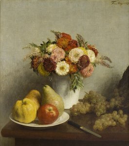花和水果，1865年 作者 伊格纳斯·亨利·让·范坦·拉图尔