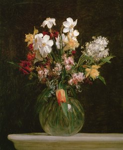 白色水仙，风信子和郁金香，1864年 作者 伊格纳斯·亨利·让·范坦·拉图尔