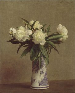 1872年，蓝色和白色花瓶中的牡丹