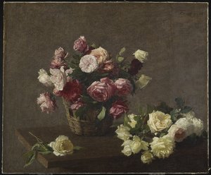 玫瑰在篮子里，金色玫瑰在篮子里，1888年 作者 伊格纳斯·亨利·让·范坦·拉图尔