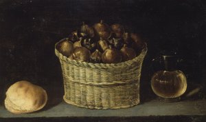 BODEGON（带无花果的柳条篮，带蜂蜜的面包和果酱）-二十世纪 作者 伊格纳西奥·祖洛加（Ignacio Zuloaga y Zabaleta）