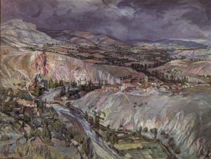 纳瓦拉乡村– 20世纪– 75,5×09厘米–卡上有油 作者 伊格纳西奥·祖洛加（Ignacio Zuloaga y Zabaleta）