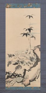 牡丹和竹子，约1768年。 作者 Ike no Gyokuran