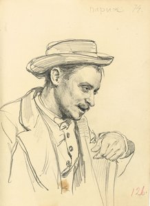 戴着帽子在配置文件中的男人，c。 1872-1875年 作者 伊利亚·叶菲莫维奇·列宾