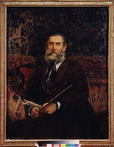画家阿列克谢-博戈柳博夫（博戈柳博夫或博戈柳博夫）（1824-1896 年）的肖像。伊利亚-叶菲莫维奇-列宾（Ilia Yefimovitch Repin）（1844-1930 年）的画作，布面油画 作者 伊利亚·叶菲莫维奇·列宾