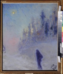 冬天的路。 尤里·伊里奇·列宾 (1877-1954) 的绘画，木板油画 作者 伊利亚·叶菲莫维奇·列宾