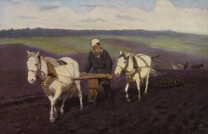俄罗斯作家列夫托尔斯泰在田野里耕作，c1887 作者 伊利亚·叶菲莫维奇·列宾
