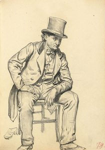 坐着的人，手臂靠在腿上，c。 1872-1875年 作者 伊利亚·叶菲莫维奇·列宾