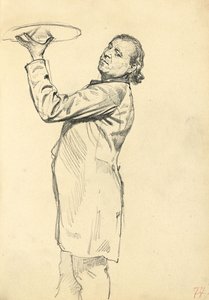 研究“巴黎咖啡馆”：服务员举着盘子，c。 1872-1875年 作者 伊利亚·叶菲莫维奇·列宾