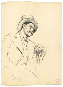研究“巴黎咖啡馆”：戴着帽子的坐着的人，c。 1872-1875年 作者 伊利亚·叶菲莫维奇·列宾