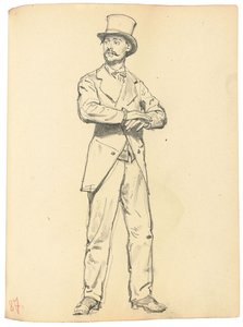 研究“巴黎咖啡馆”：戴帽子的站立的人，双腿分开，c。 1872-1875年 作者 伊利亚·叶菲莫维奇·列宾