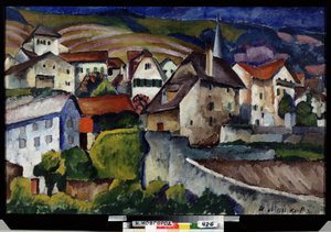 瑞士的一个小镇。 伊利亚·伊万诺维奇·马什科夫 (Ilia Machkov, Matchkov) (1881-1944) 绘画，布面油画