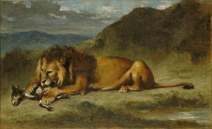 狮子吞噬山羊 作者 欧仁·德拉克鲁瓦（EugèneDelacroix）的模仿者