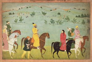 一个亚斯罗塔王子，可能是Balwant Singh，参加骑马探险，由Nainsukh（佛罗伦萨州1740-50）克什米尔，1990年