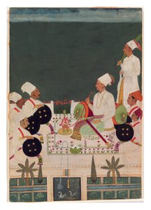 一个Rathore酋长与他的亲属，c.1700（不透明的wc＆黄金在纸上） 作者 印度学校