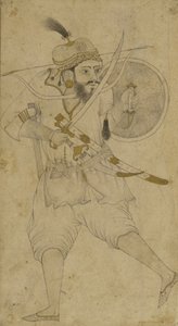 鞑靼士兵，艾哈迈德纳加尔，德干高原（墨水和纸上的轻微色调） 作者 印度学校