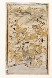欧洲人的战斗，1700年（不透明的wc和黄金在纸上） 作者 印度学校