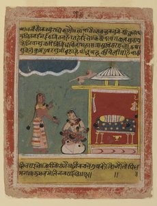 一位来自Radha的女佣话，来自Rasikapriya系列的一页，来自马尔瓦，1634年（纸上不透明的wc） 作者 印度学校