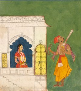 1680年，一个凝视着战士的女人 作者 印度学校