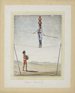 走钢丝的Acrobat，鼓手下面，1820（纸上不透明的wc） 作者 印度学校