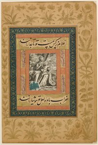 添加。或MS 3129 f.43r 欧洲版画，圣母和圣婴在逃往埃及途中休息，"Dara Shikoh "画册中的插图，约 1640 年（纸上彩色、水粉和金色版画） 作者 印度学校