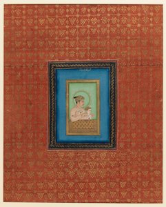 阿克巴和他的一个儿子或孙子，1875-1900（不透明的wc和黄金在纸上） 作者 印度学校