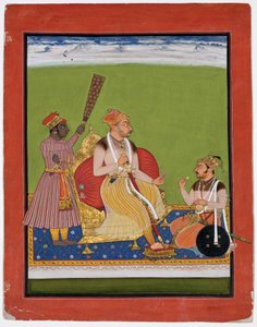 Bhao Singh在他的脚下登上了一位贵族，c.1680（不透明的wc和黄金在纸上） 作者 印度学校