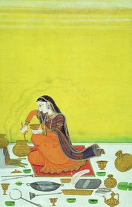 CBL在11B.30女士准备一顿饭，是Bhagavata Purana系列的缩影，Kangra，c.1810 作者 印度学校