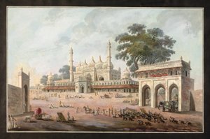 Chandi Chauk 和 Munny Begum 的清真寺，穆尔希达巴德，约 1795 年（纸面水彩画） 作者 印度学校
