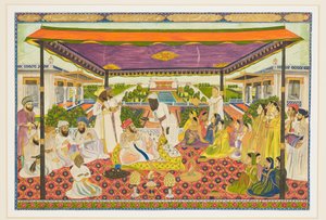 全景宫殿和花园背景的法庭场景 作者 Indian School