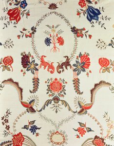 绣花面料的细节，为欧洲市场制造，c.1725-50（釉面棉上的丝绸） 作者 印度学校