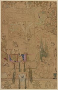 巴布尔皇帝与花园里的服务员，1590年 作者 印度学校