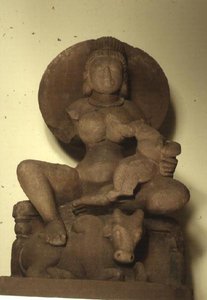 帕尔瓦蒂和她的孩子，斯堪达，萨格尔（砂岩）图 作者 印度学校