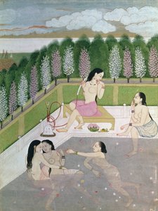 女孩沐浴，Pahari风格，Kangra学校，Himachel Pradesh，18世纪