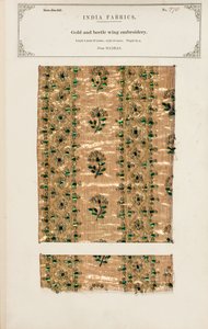 马德拉斯的金甲虫翅膀刺绣样本，来自约翰·福布斯·沃森 (John Forbes Watson) 于 1866 年出版的“印度纺织品制造商收藏”（混合媒体） 作者 印度学校