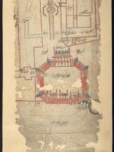 IO Islamic 4725 德里要塞及以北地区，描绘 "从德里到坎大哈的路线 "的卷轴中的一部分（纸张上的墨水和彩色画） 作者 印度学校
